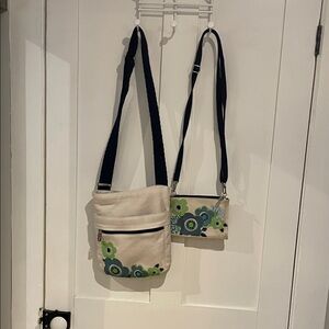 Thirty-One Cream and Green Floral Crossbody Bag Set